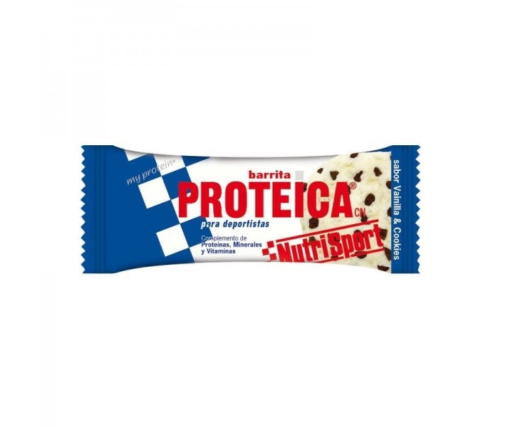 Caja de Barritas proteica Nutrisport sabor vainilla & cookies 24 Unidades