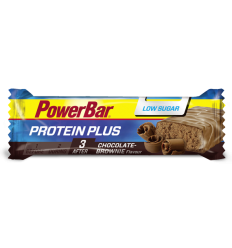 Caja Barritas PowerBar ProteinPlus Low Sugar Brownie sabor Chocolate 30 ud.35g.