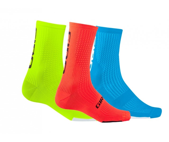 Calcetines Giro Hrc Team (3Unds) Azul/Amarillo Flúor/Naranja