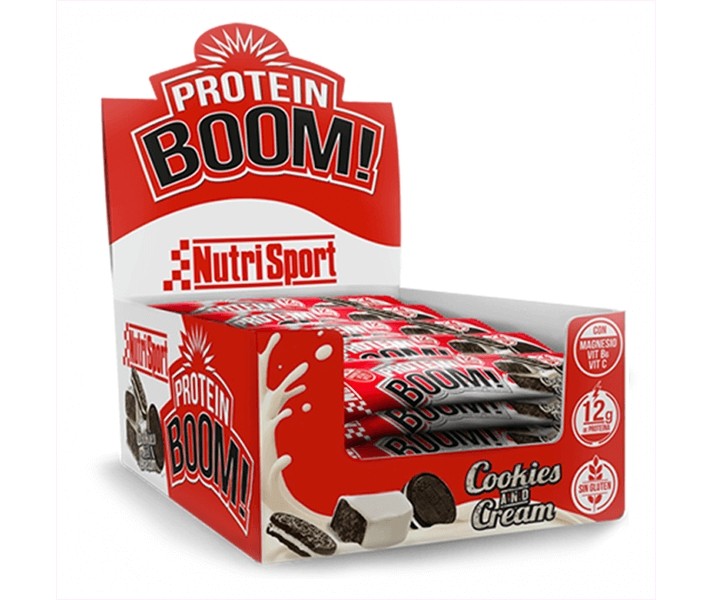 Caja de Barritas Nutrisport Protein Boom sabor Cookies and Cream 18 Unidades