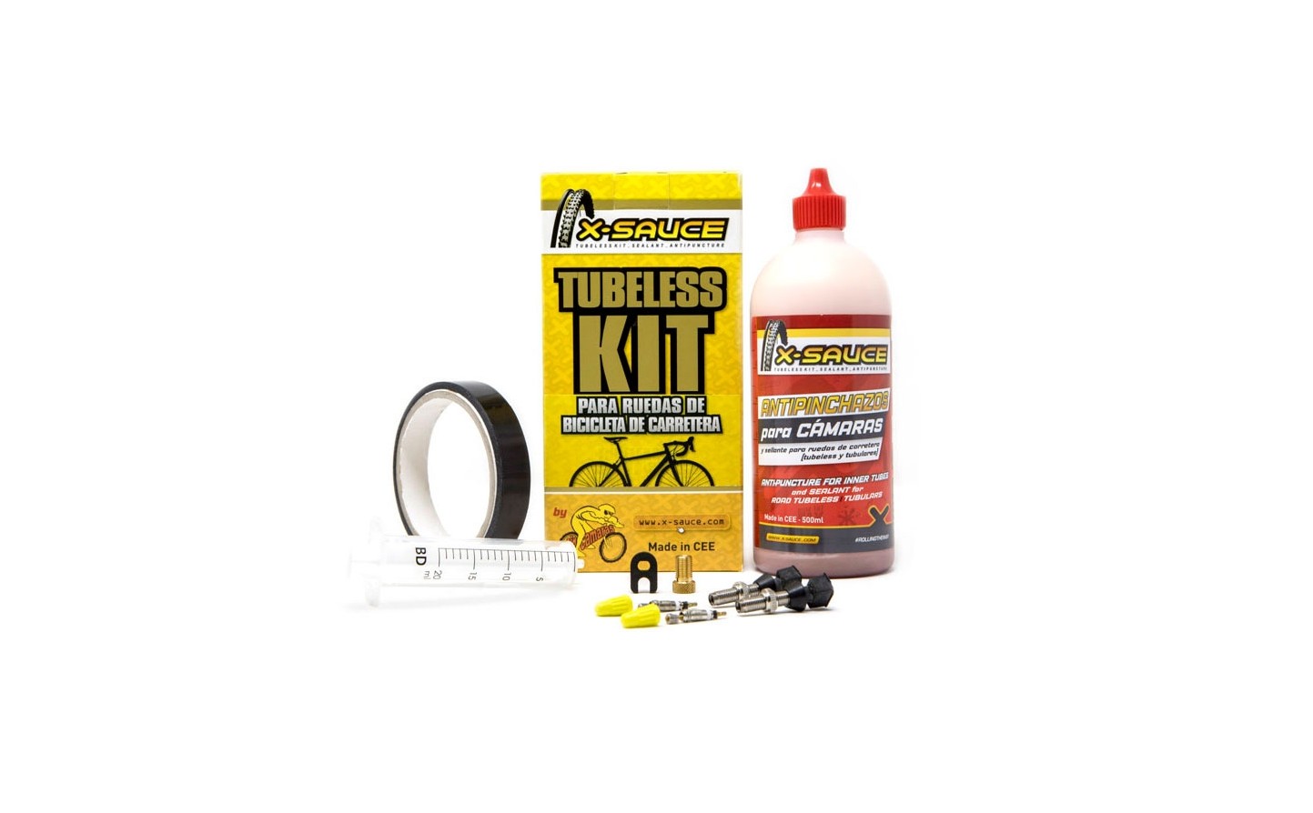 KIT TUBELESS MTB VÁLVULA FINA - CINTA NEGRA - X-Sauce