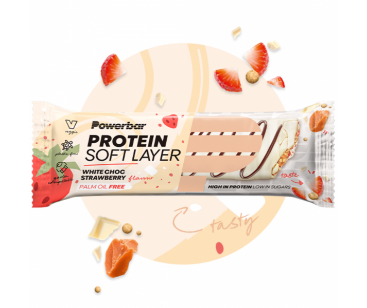 Caja Barritas PowerBar Protein Soft Layer Chocolate Blanco Fresa 12 ud x 40gr