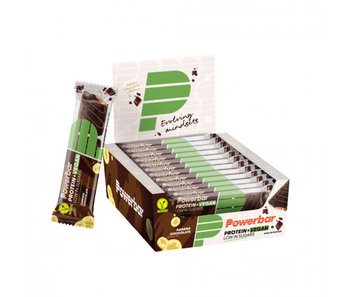Caja Barritas Powerbar Protein Plus Vegana Platano y Chocolate 12x2 barritas