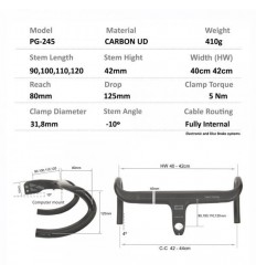 Manillar Progress PG-245 Cockpit Integrado Carbon ROAD 40cm Negro