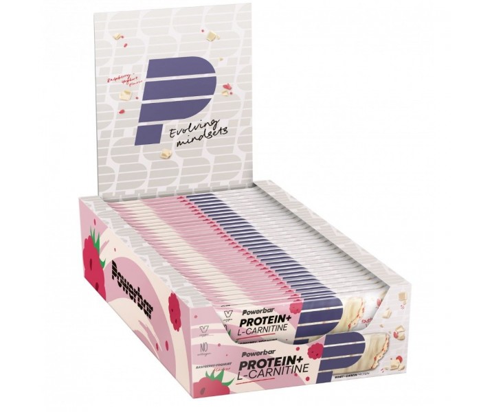 Caja Barritas PowerBar ProteinPlus +L-Carnitina sabor Frambuesa y Yogur 30 ud.